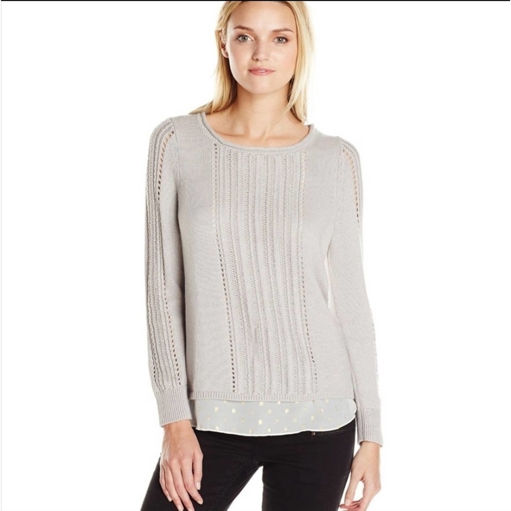 Lucky Brand Split Back Layered Sweater Beige Size… - image 3